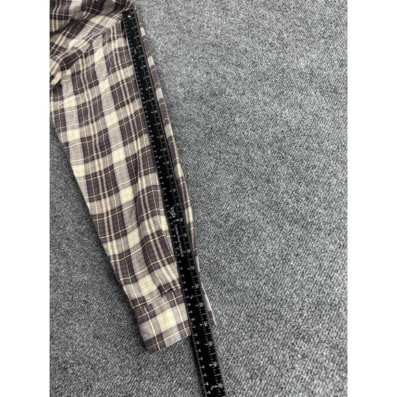 Nautica Shirt Mens Medium Brown Blue Plaid Button Down Long Sleeve Cotton Casual - Picture 11 of 14